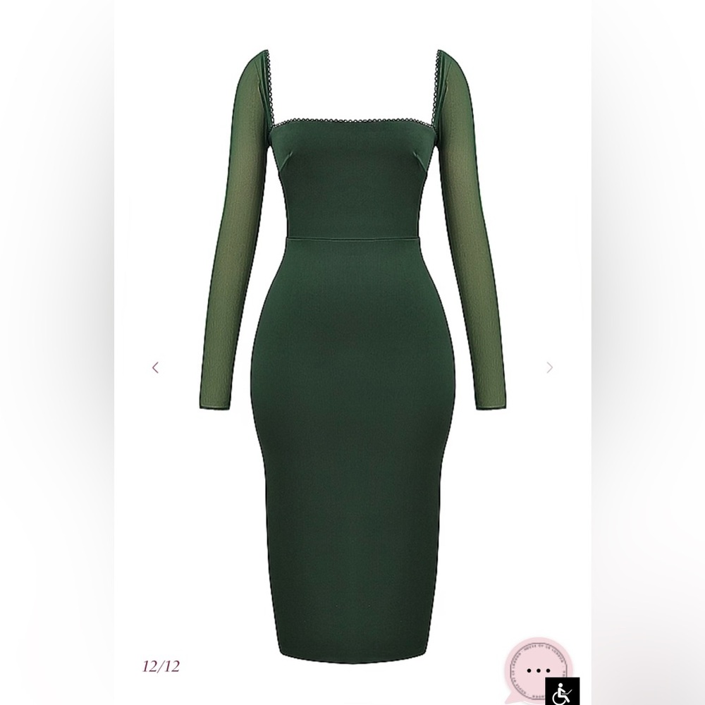 House of CB Ellica Emerald Green Mesh Sleeve Bodycon Midi Dress Size S Excellent - Picture 6 of 16